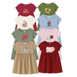 6 Month to 6 Years - Kids Knitted Cotton Frock for Girls (1–6 Years) | Soft & Stylish Printed Dress | Pack of 3 Combo (Any 3 Colors)